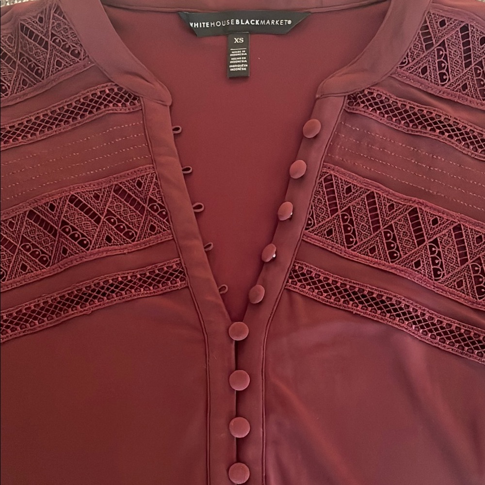 White House Black Market Deep Red Lace Blouse